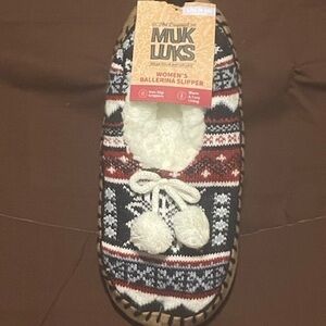 NWT Muk Luks Women's Festive Knit Ballerina Slipper